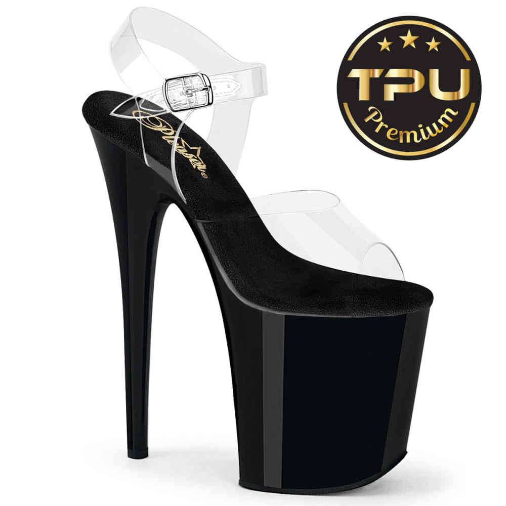 Pleaser - FLAMINGO-808PREM Sandale à bride à la cheville, Pole dance chaussures - Transparent